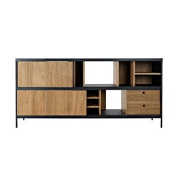 Buffet DKD Home Decor Alvin Noir Naturel Fer Frêne 160 x 40 x 75 cm