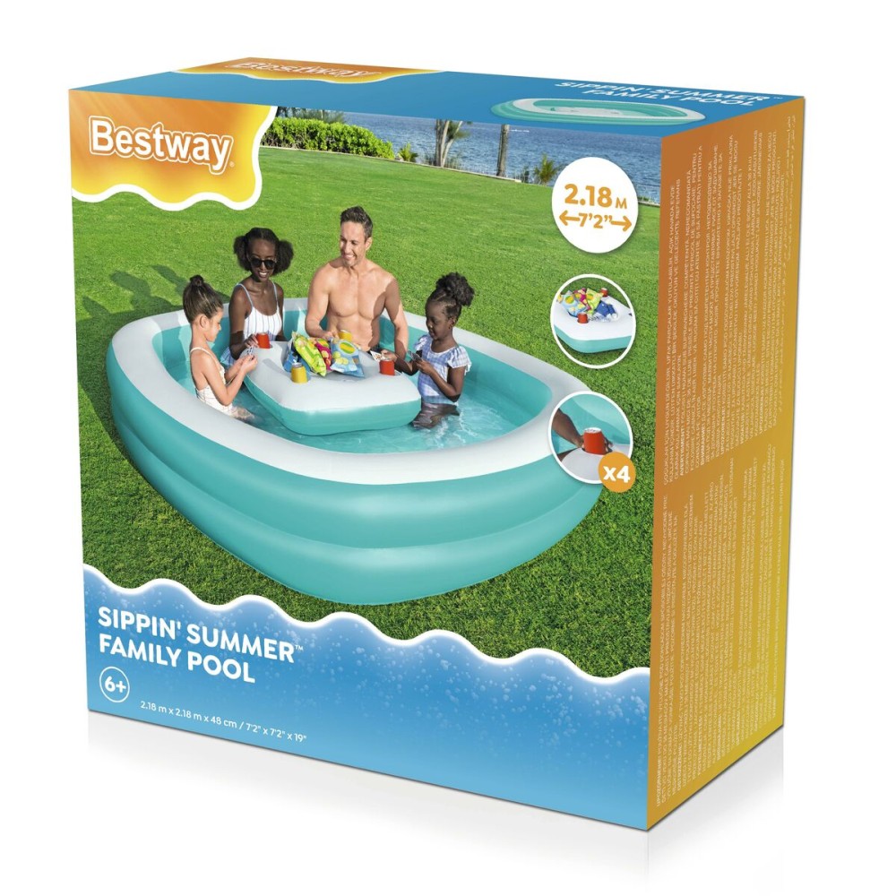 Bestway Aufblasbares Kinderbecken 2 Kammern Family Schwimmtafel 218x218x48 cm +6 Jahre