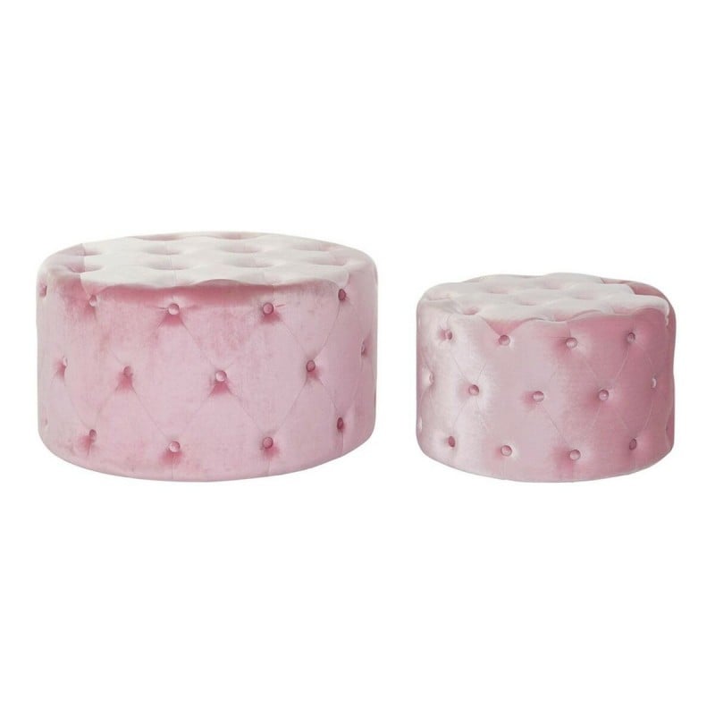 Footrest DKD Home Decor Pink Velvet MDF Wood Glam (2 pcs)