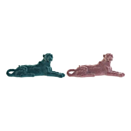 Decorative Figure DKD Home Decor Green Pink Resin Flocked Lion 26,5 x 9 x 11 cm