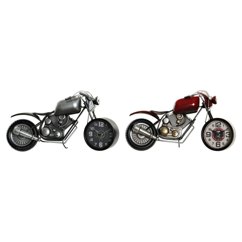 Horloge de table DKD Home Decor Motocyclette 44 x 13,5 x 23 cm Rouge Gris Moto Fer Vintage (2 Unités)