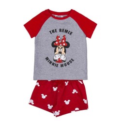 Sommer-Schlafanzug Minnie Mouse Rot Grau