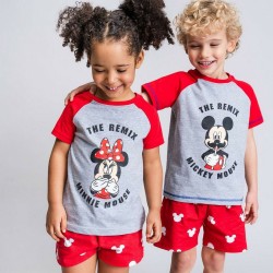 Sommer-Schlafanzug Minnie Mouse Rot Grau