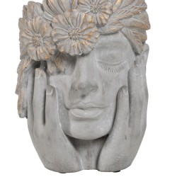 Cache-pot Gris Ciment Visage 22 x 17 x 24 cm