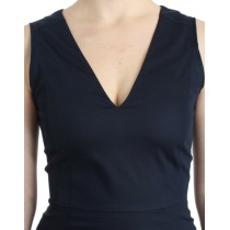 Costume National Schickes blaues knielanges Kleid mit V-Ausschnitt