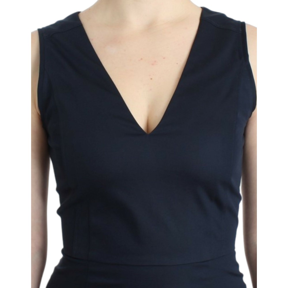 Costume National Schickes blaues knielanges Kleid mit V-Ausschnitt