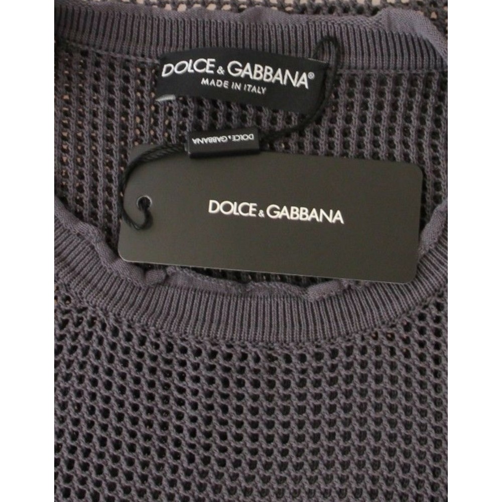 Dolce & Gabbana Eleganter Netzpullover mit Rundhalsausschnitt in Hellviolett