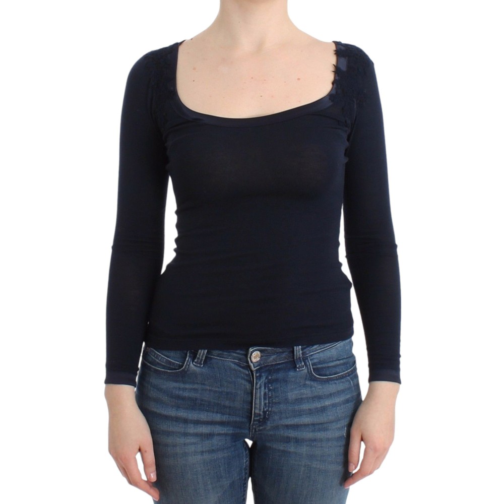 Ermanno Scervino Elegantes blaues langärmeliges Spitzentop