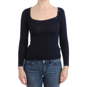 Ermanno Scervino Elegantes blaues langärmeliges Spitzentop