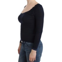 Ermanno Scervino Elegantes blaues langärmeliges Spitzentop