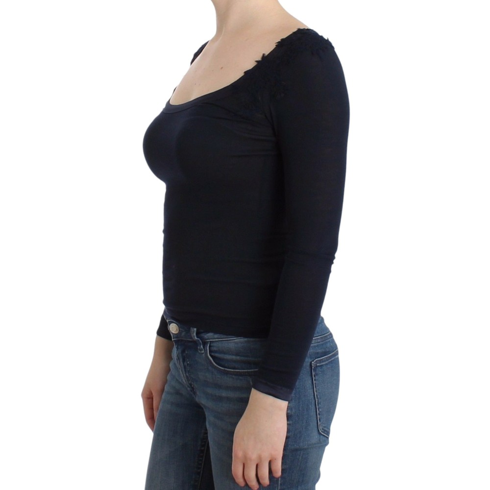 Ermanno Scervino Elegantes blaues langärmeliges Spitzentop