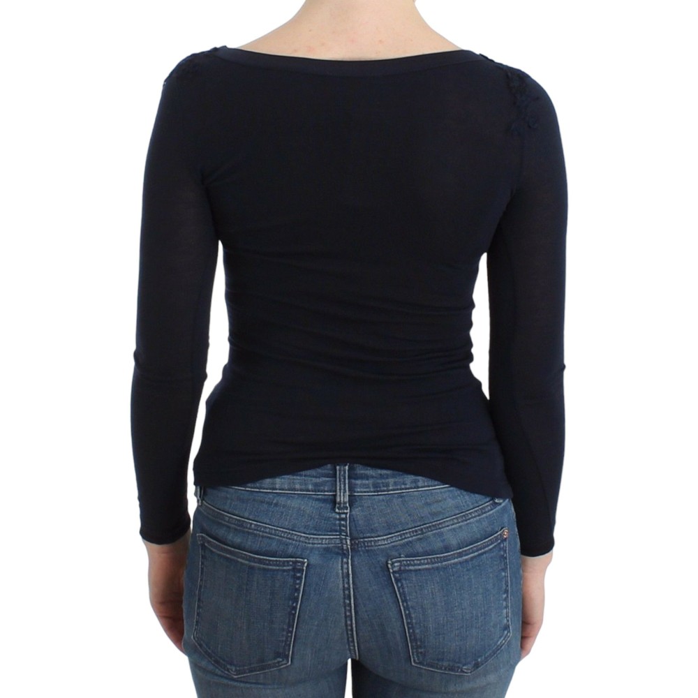 Ermanno Scervino Elegantes blaues langärmeliges Spitzentop
