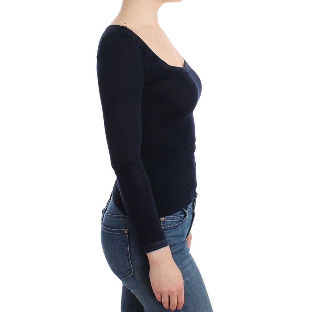Ermanno Scervino Elegantes blaues langärmeliges Spitzentop