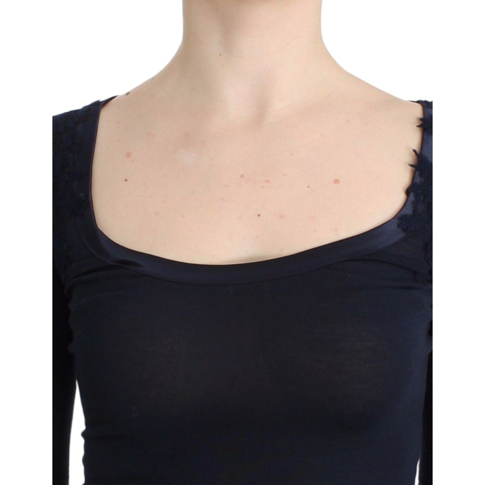 Ermanno Scervino Elegantes blaues langärmeliges Spitzentop