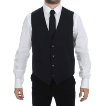 Dolce & Gabbana Elegantes Graues gestreiftes Woll-Seiden-Kleid Vest