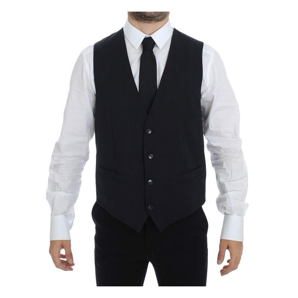 Dolce & Gabbana Elegantes Graues gestreiftes Woll-Seiden-Kleid Vest