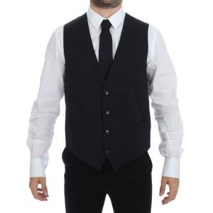 Dolce & Gabbana Elegantes Graues gestreiftes Woll-Seiden-Kleid Vest