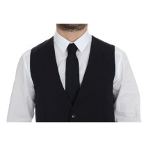 Dolce & Gabbana Elegantes Graues gestreiftes Woll-Seiden-Kleid Vest