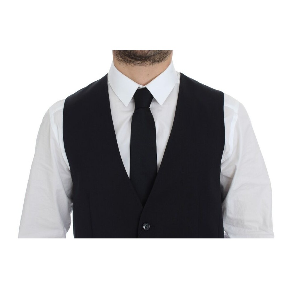Dolce & Gabbana Elegantes Graues gestreiftes Woll-Seiden-Kleid Vest
