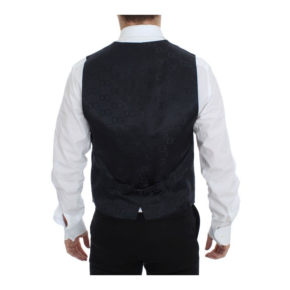 Dolce & Gabbana Elegantes Graues gestreiftes Woll-Seiden-Kleid Vest