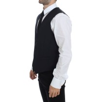 Dolce & Gabbana Elegantes Graues gestreiftes Woll-Seiden-Kleid Vest