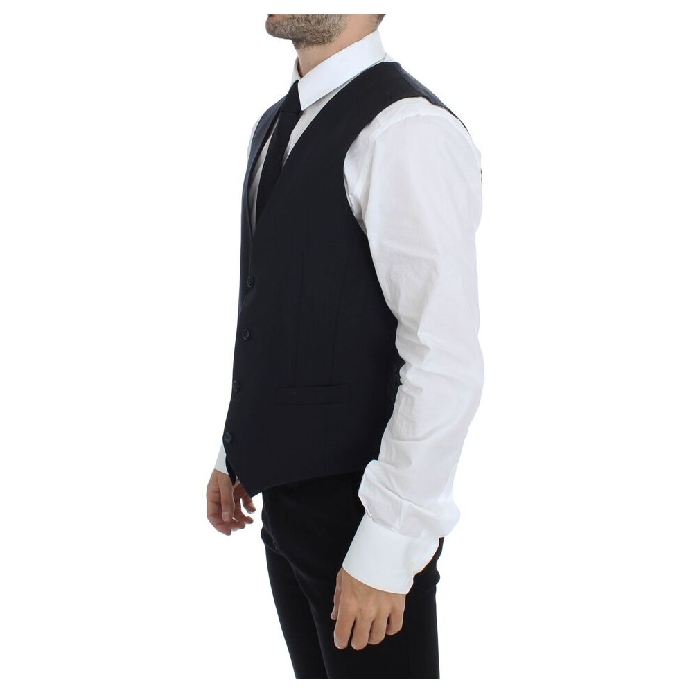 Dolce & Gabbana Elegantes Graues gestreiftes Woll-Seiden-Kleid Vest