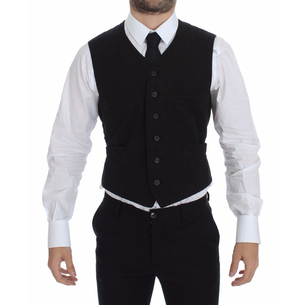 Dolce & Gabbana Elegantes Schwarzes Baumwollmischung Kleid Weste