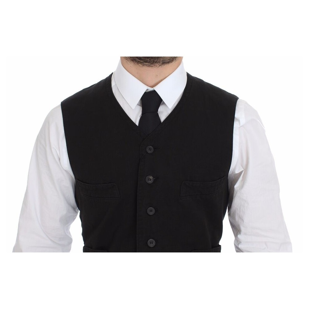 Dolce & Gabbana Elegantes Schwarzes Baumwollmischung Kleid Weste