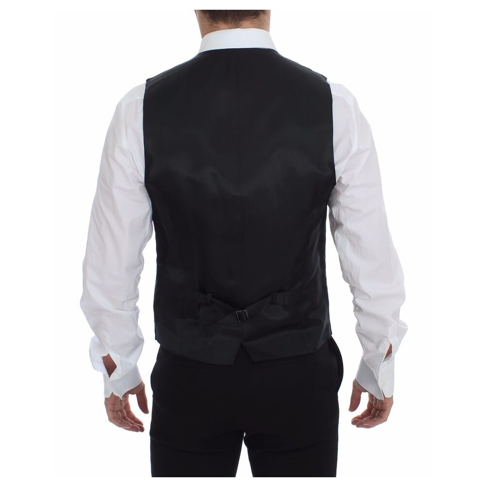 Dolce & Gabbana Elegantes Graues gestreiftes Wollkleid Weste