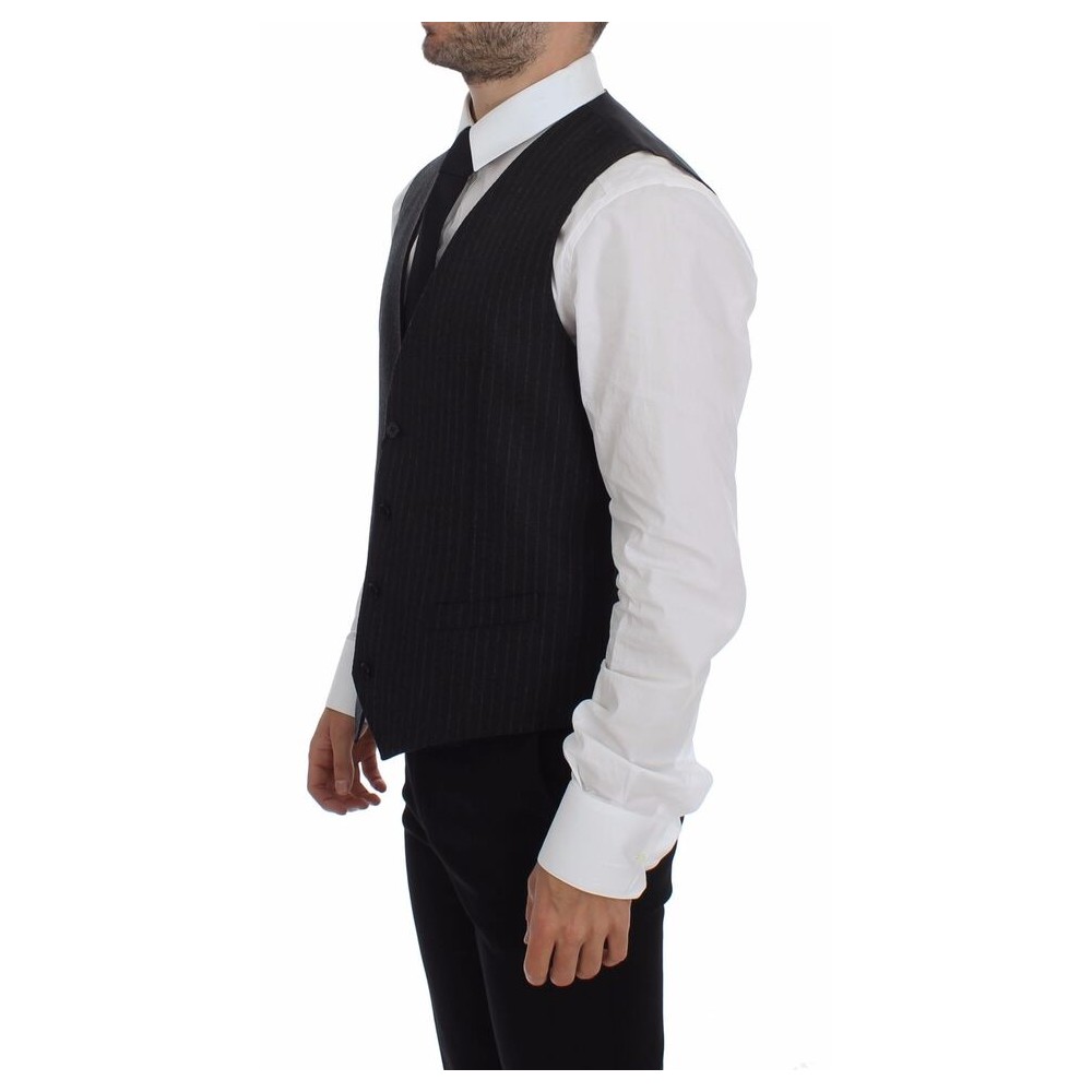 Dolce & Gabbana Elegantes Graues gestreiftes Wollkleid Weste