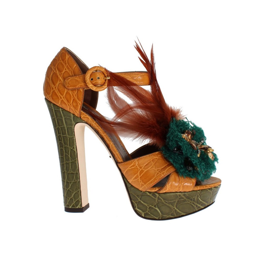 Dolce & Gabbana Multicolor Kristall-Knöchelriemchen-Plateau-Sandalen