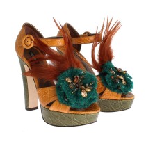Dolce & Gabbana Multicolor Kristall-Knöchelriemchen-Plateau-Sandalen