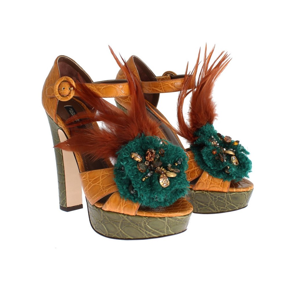 Dolce & Gabbana Multicolor Kristall-Knöchelriemchen-Plateau-Sandalen