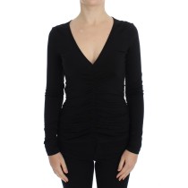 Versace Jeans Eleganter schwarzer Pullover mit V-Ausschnitt aus Viskosemischung