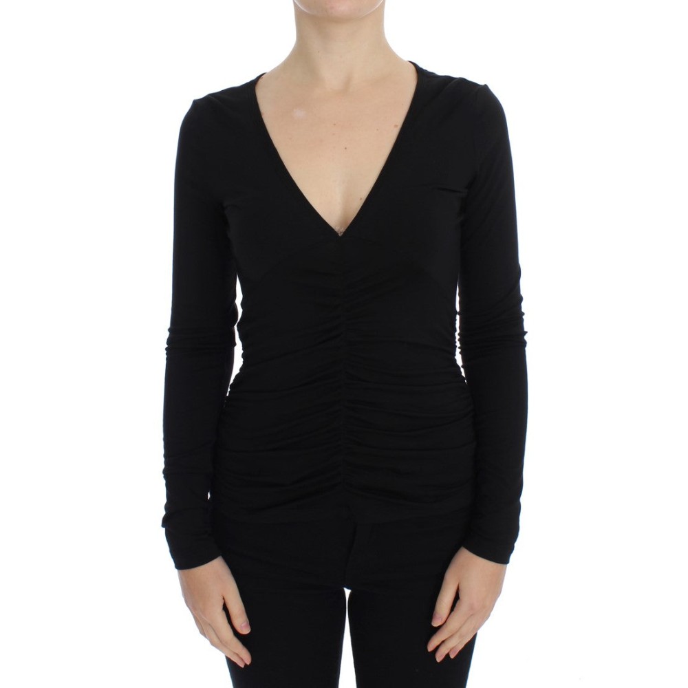 Versace Jeans Eleganter schwarzer Pullover mit V-Ausschnitt aus Viskosemischung