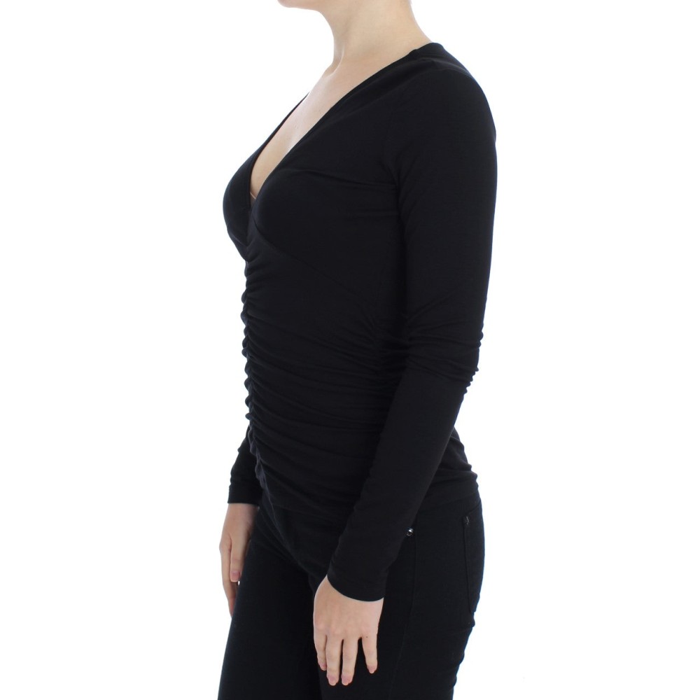 Versace Jeans Eleganter schwarzer Pullover mit V-Ausschnitt aus Viskosemischung