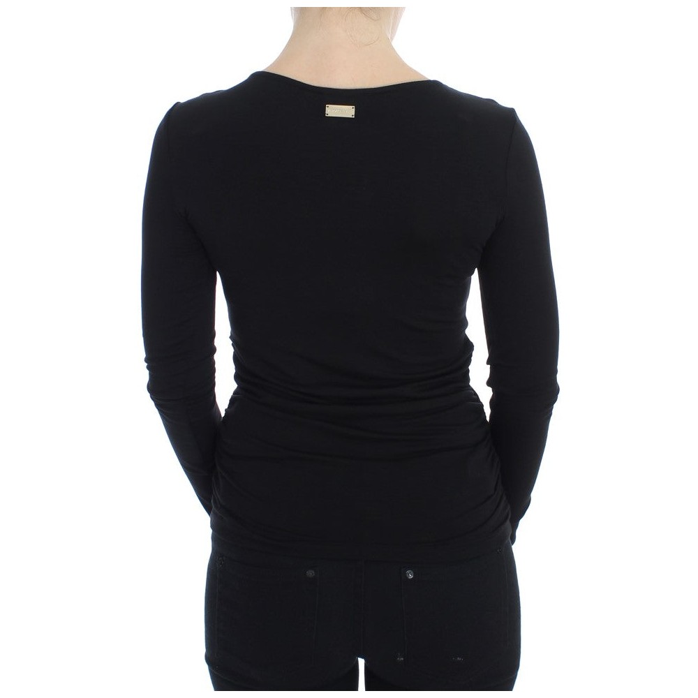 Versace Jeans Eleganter schwarzer Pullover mit V-Ausschnitt aus Viskosemischung