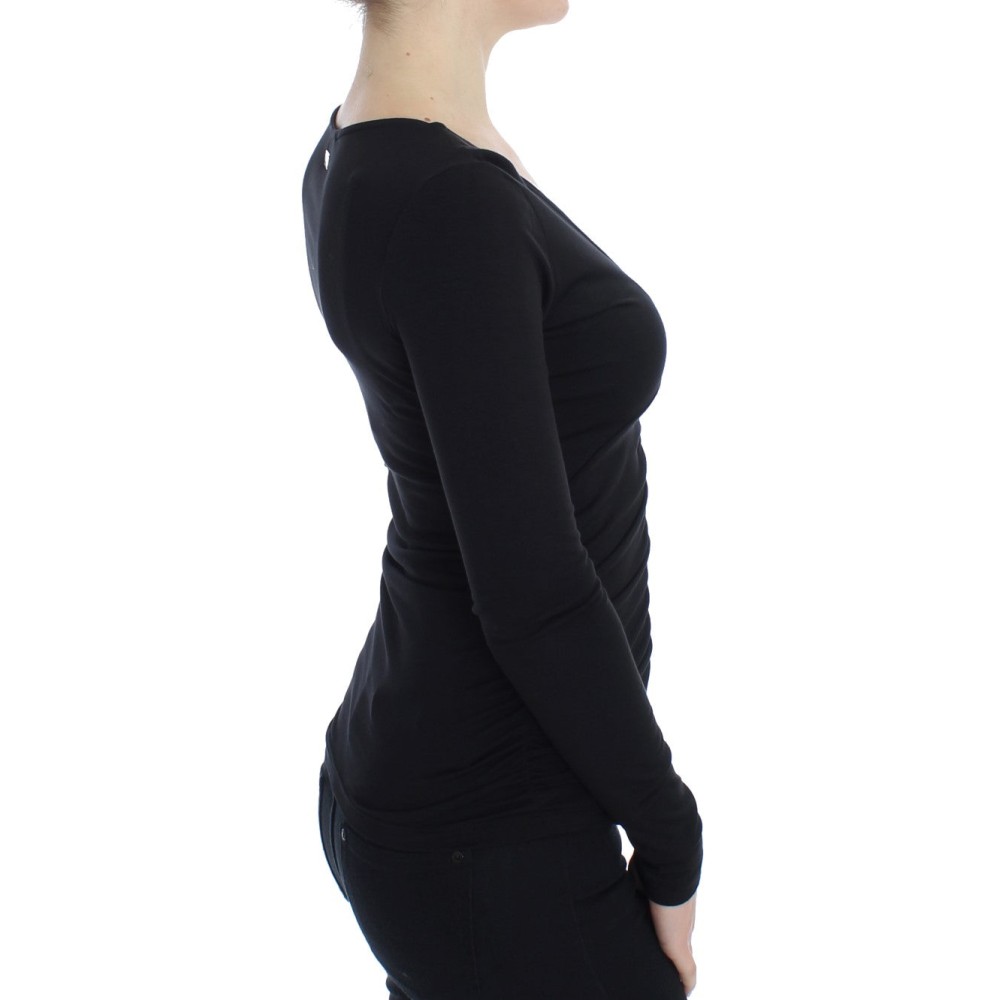 Versace Jeans Eleganter schwarzer Pullover mit V-Ausschnitt aus Viskosemischung
