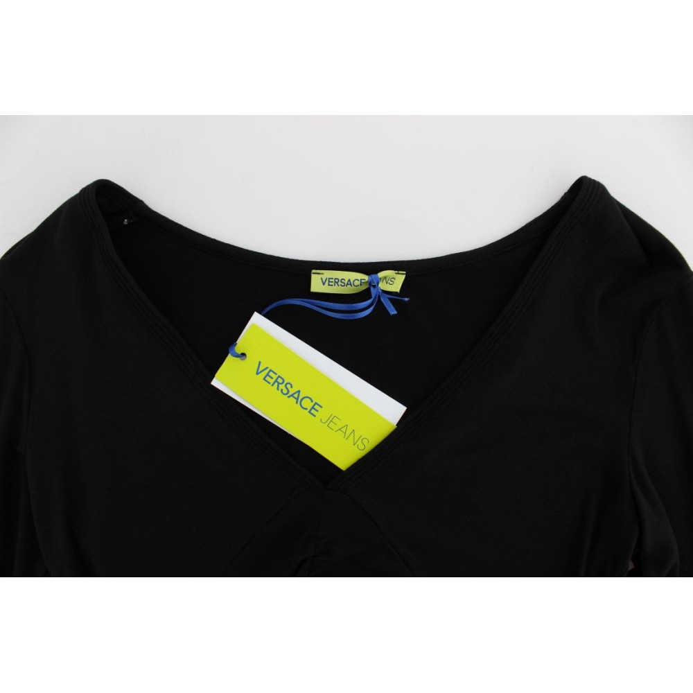 Versace Jeans Eleganter schwarzer Pullover mit V-Ausschnitt aus Viskosemischung