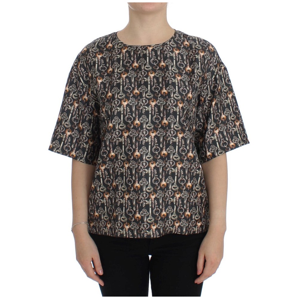 Dolce & Gabbana Enchanted Sicily Seidenbluse mit mittelalterlichem Schlüsseldruck