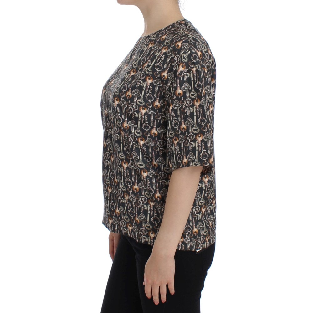 Dolce & Gabbana Enchanted Sicily Seidenbluse mit mittelalterlichem Schlüsseldruck