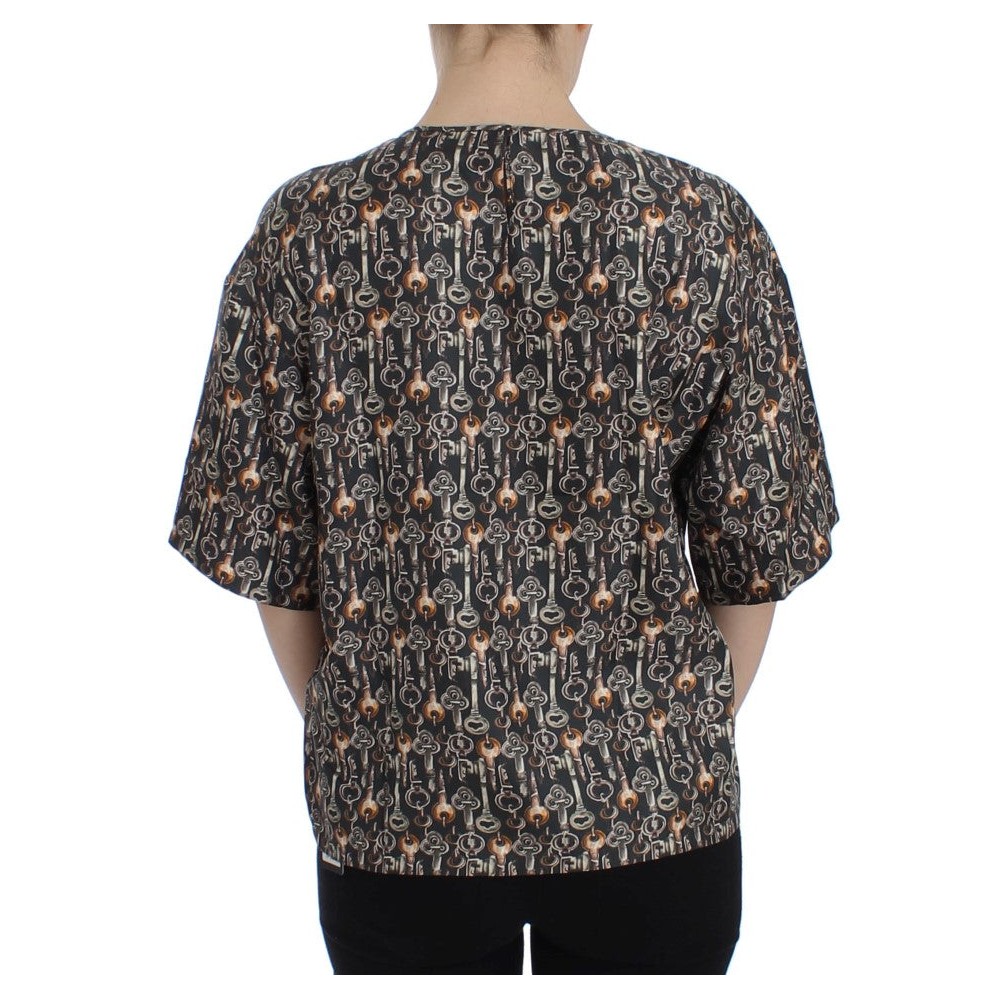 Dolce & Gabbana Enchanted Sicily Seidenbluse mit mittelalterlichem Schlüsseldruck