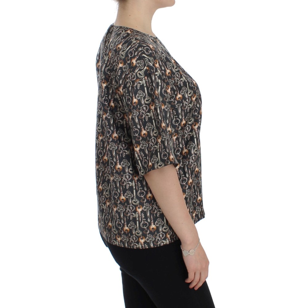 Dolce & Gabbana Enchanted Sicily Seidenbluse mit mittelalterlichem Schlüsseldruck