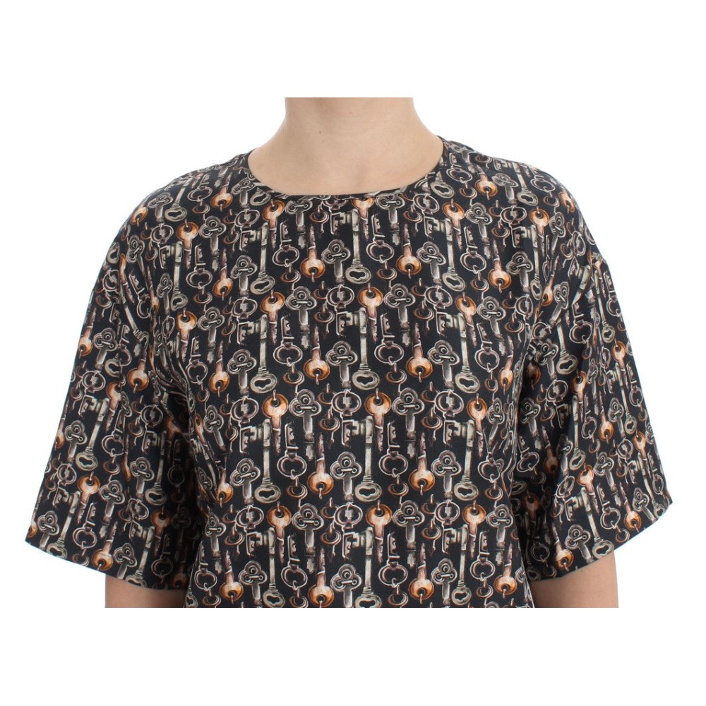 Dolce & Gabbana Enchanted Sicily Seidenbluse mit mittelalterlichem Schlüsseldruck