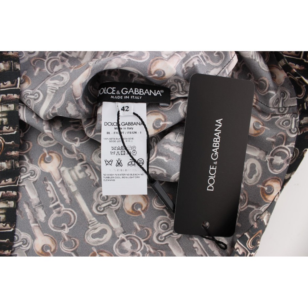 Dolce & Gabbana Enchanted Sicily Seidenbluse mit mittelalterlichem Schlüsseldruck