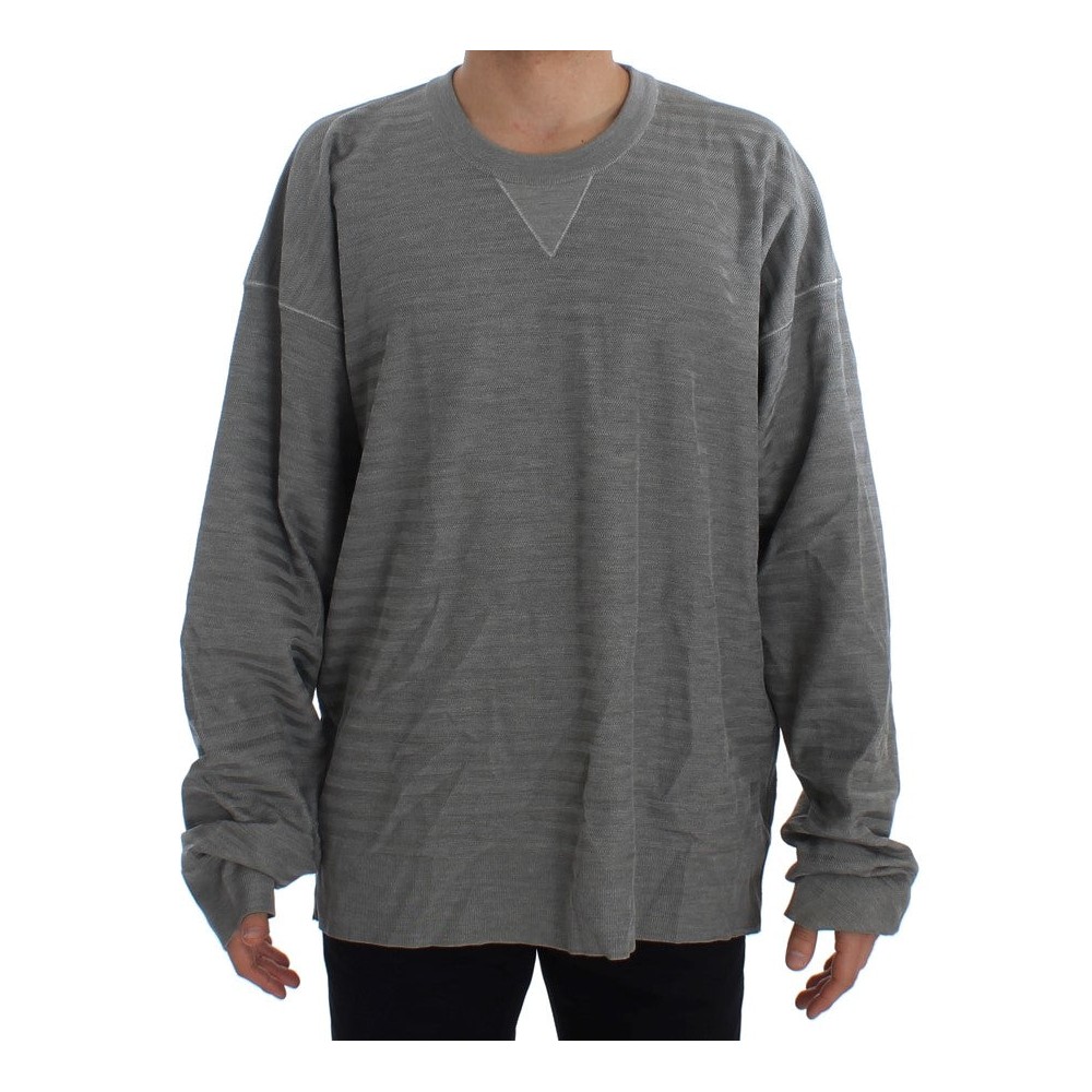 Dolce & Gabbana Eleganter Pullover mit Rundhalsausschnitt aus grauer Seide