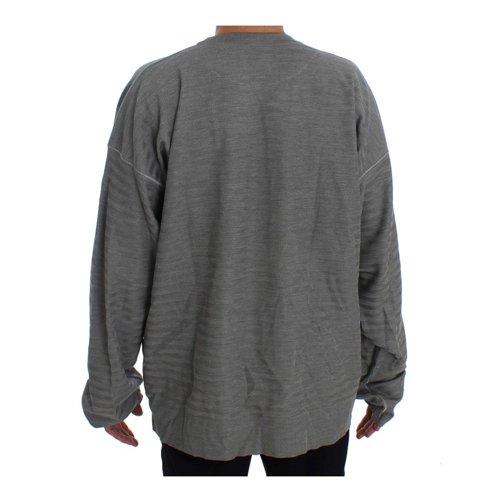 Dolce & Gabbana Eleganter Pullover mit Rundhalsausschnitt aus grauer Seide
