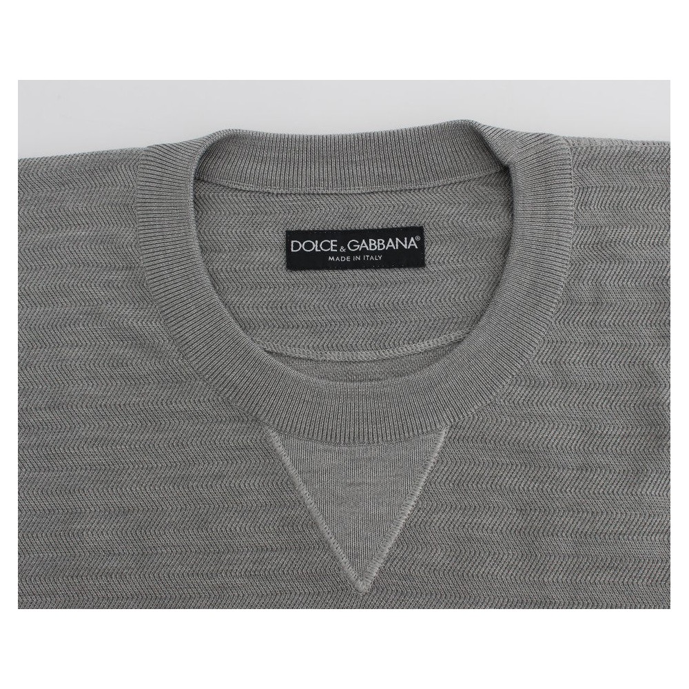 Dolce & Gabbana Eleganter Pullover mit Rundhalsausschnitt aus grauer Seide