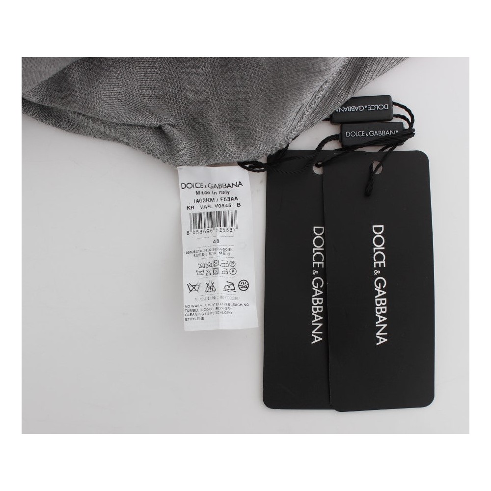 Dolce & Gabbana Eleganter Pullover mit Rundhalsausschnitt aus grauer Seide