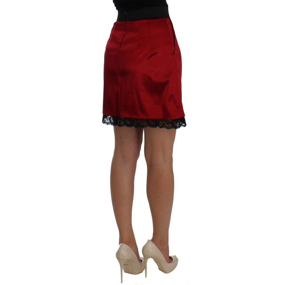 Dolce & Gabbana Eleganter roter Rock mit hoher Taille aus Spitze